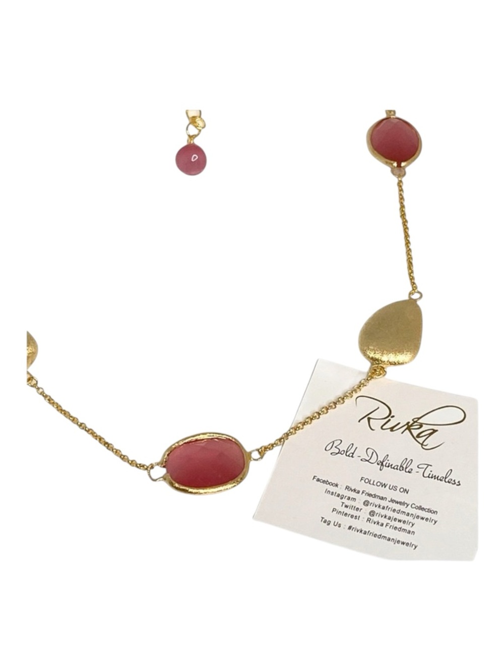 new Rivka Friedman ๐ Pink Cat's Eye Gemstone Necklace ๐ Satin Finish Gold ๐ - Picture 10 of 16